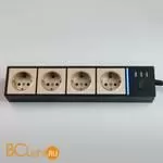 Розеточный блок 4-х местный + 3 USB (черный/шампань рифленый) Werkel Gallant W6514944 a051462 - Фото 0