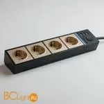 Розеточный блок 4-х местный + 3 USB (черный/шампань рифленый) Werkel Gallant W6514944 a051462 - Фото 13