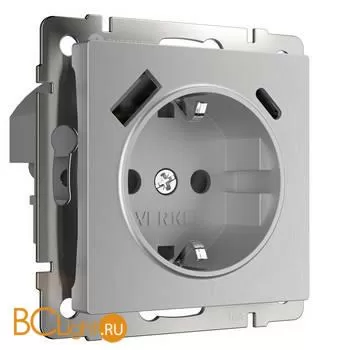 Розетка с быстрой зарядкой USB Type A+С (серебряный рифленый) Werkel W1171709 a056277