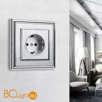 Розетка с заземлением (cеребряный рифленый) Werkel W1171009 a051368 - Фото 2