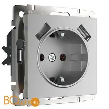 Розетка с заземлением, шторками и USBх2 (серебряный) Werkel W1171506 a051497