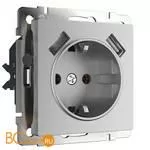Розетка с заземлением, шторками и USBх2 (серебряный) Werkel W1171506 a051497