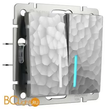 Выключатель двухклавишный проходной с подсветкой (серебряный) Werkel Hammer W1222106 a052085