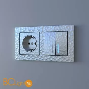 Выключатель двухклавишный проходной с подсветкой (серебряный) Werkel Hammer W1222106 a052085 - Фото 0