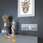 Выключатель двухклавишный проходной с подсветкой (серебряный) Werkel Hammer W1222106 a052085 - Фото 1