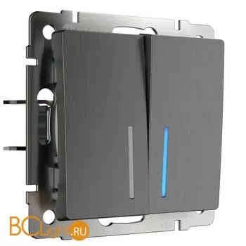 Выключатель двухклавишный проходной с подсветкой (графит рифленый) Werkel W1122104 a050757