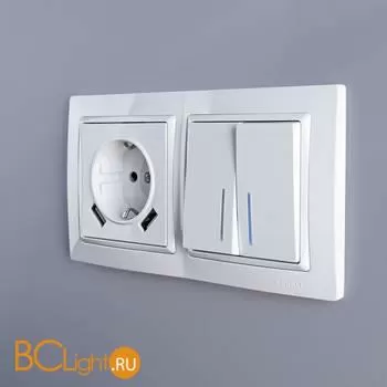 Выключатель двухклавишный проходной с подсветкой (белый) Werkel W1122101 a051112 - Фото 4