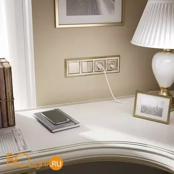 Выключатель двухклавишный проходной с подсветкой (шампань) Werkel W1122111 a050861 - Фото 0