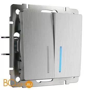 Выключатель двухклавишный с подсветкой (cеребряный рифленый) Werkel W1120109 a051356
