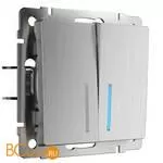 Выключатель двухклавишный с подсветкой (cеребряный рифленый) Werkel W1120109 a051356