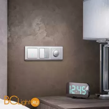 Выключатель двухклавишный проходной с подсветкой (cеребряный рифленый) Werkel W1122109 a051369 - Фото 0