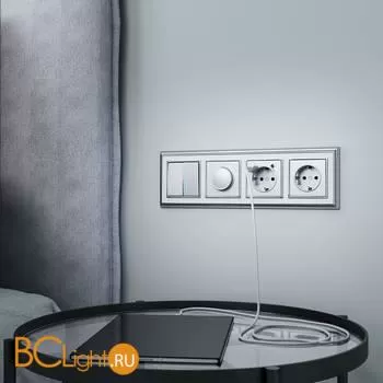 Выключатель двухклавишный проходной с подсветкой (серебряный) Werkel W1122106 a051524 - Фото 1