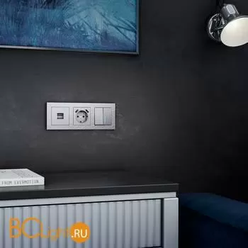 Выключатель двухклавишный проходной с подсветкой (серебряный) Werkel W1122106 a051524 - Фото 3