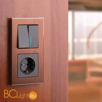 Выключатель двухклавишный с подсветкой (серо-коричневый) Werkel W1120107 a050831 - Фото 1