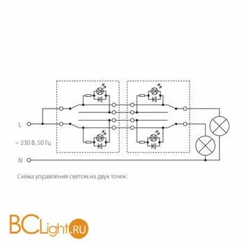 Выключатель двухклавишный проходной с подсветкой (серо-коричневый) Werkel WL07-SW-2G-2W-LED a035911 - Фото 5