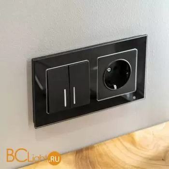 Выключатель двухклавишный проходной с подсветкой (черный матовый) Werkel W1122108 a051598 - Фото 0